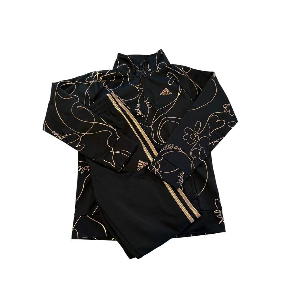 Adidas Adi AOP Script Floral Black Gold Track Set Kids 5 YR